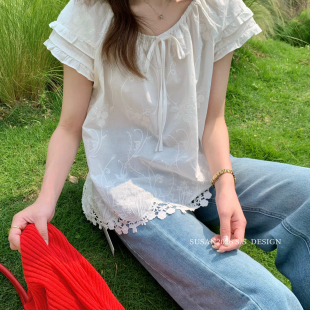 SUSAN GL156 夏上新韩系细节感重工刺绣百搭小衫