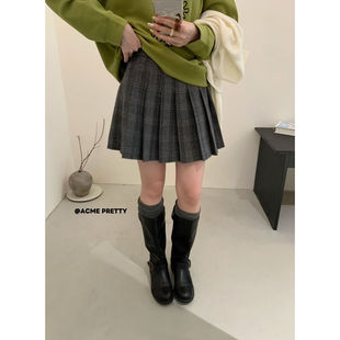 学院风经典 位主推款 PRETTY秋季 格子百褶短裙半身裙F1057 ACME