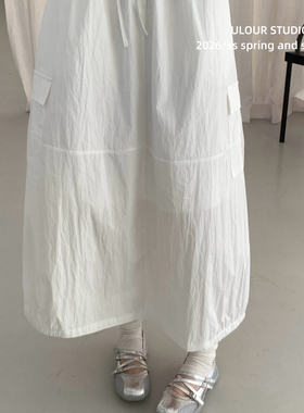 ULOUR/U粒-26年早春设计款弯刀口袋弹力下摆半身裙20030工装裙