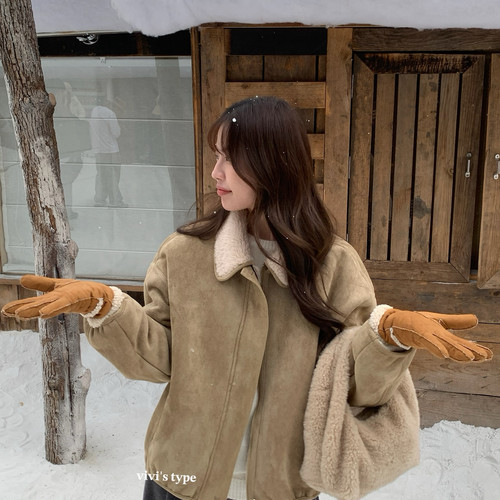 VIVIS TYPE-冬上新翻领缩折皮毛一体外套短外套1639#