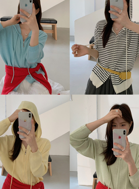 ULOUR/U粒-26年早春上新连帽款双头拉链百搭毛衣针织开衫E806