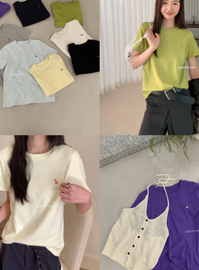 MZI STUDIO-春色彩韩系小马刺绣宽松简约舒适套头短袖T恤MJ66288#