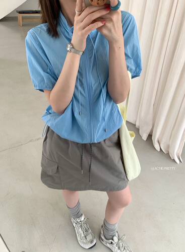 ACME PRETTY韩系简约抽绳下摆防晒衣短袖立领轻薄柔软上衣外套383