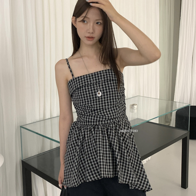 MZI STUDIO-风不规则飘逸下摆抽褶精致减龄少女感吊带小衫157319#