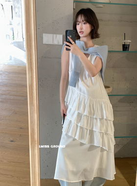 IMISS-气质蕾丝花边V领棉麻连衣裙(麻料有麻结麻点为正常)R70931