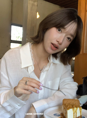 IMISS-品质天丝麻蕾丝拼接纽结衬衫(麻料有麻结麻点为正常)R60998