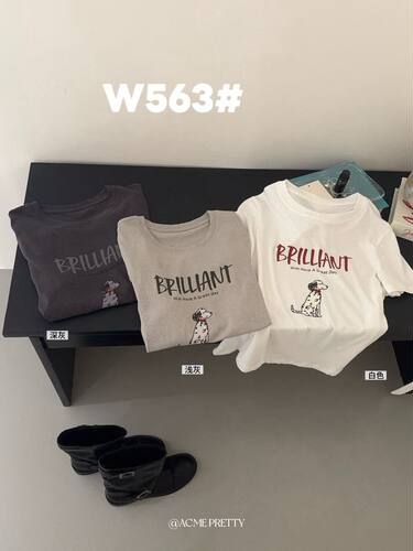 ACME PRETTY夏季韩系穿搭复古字母涂鸦百搭斑点狗宽松短袖T恤W563