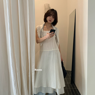 IMISS-春上新韩系缎面显瘦吊带连衣裙R61026