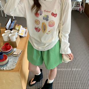 只卖长袖 T恤 Tw987 夏上新韩系慵懒随心水果印花长袖 SUSAN