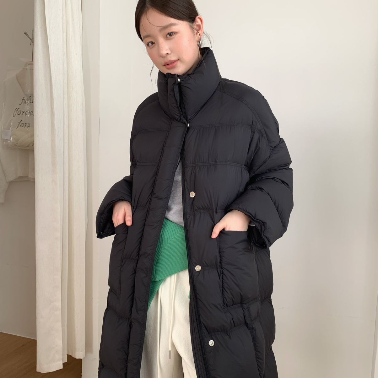 LOVELY-韩系简约基础百搭立领长款羽绒服(含90白鸭绒)R079