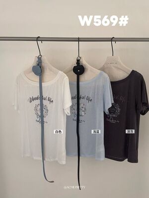 ACME PRETTY韩版夏季百搭斜肩字母印花短袖T恤显瘦上衣配腰包W569