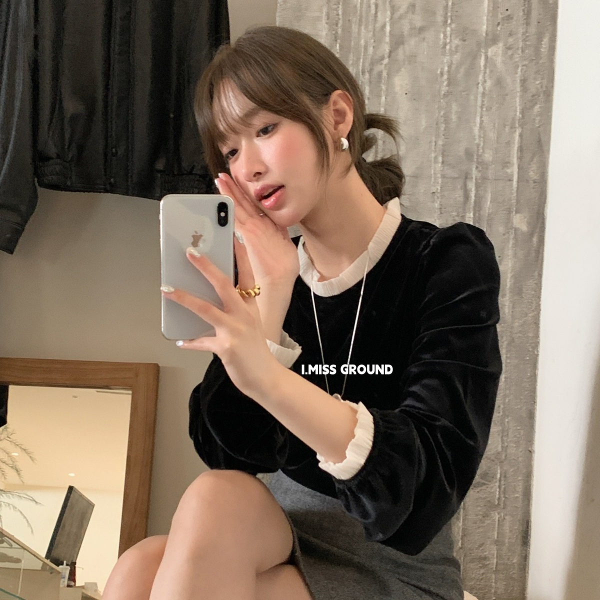 IMISS仙仙儿绝美复古宫廷领丝绒上衣小衫H60930