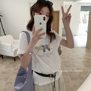 只卖短袖 T恤 GL150 上新慵懒感～韩系慵懒通勤卡通印花短袖 SUSAN