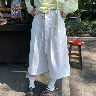 MZI STUDIO-腿设计舒适宽松时尚张力七分休闲裤(配腰带)MZ88456#