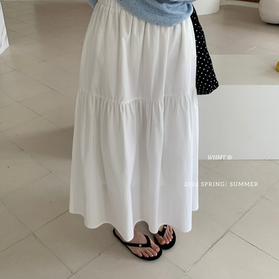RS.WHMT-早春韩系简约设计感褶皱拼接宽松百搭大裙摆半身裙Q5191