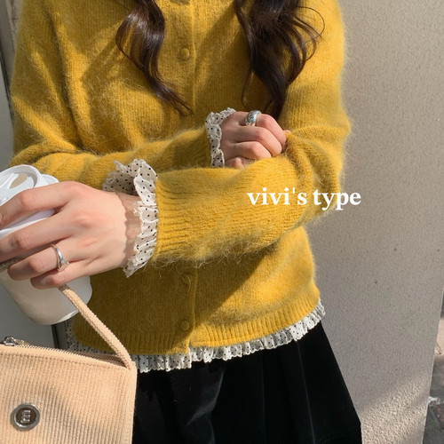 VIVIS TYPE-冬上新波点花边拼接兔毛毛衣毛衣8755#