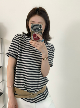 ACME PRETTY-夏上新snoopy条纹雪花棉T短袖T恤W197