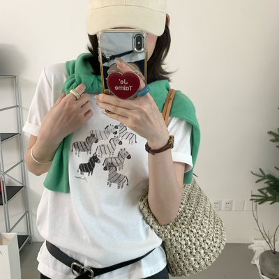 ACME PRETTY-夏上新斑马印花真尾巴工艺T短袖T恤W190