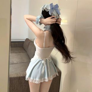 可愛清純鄰家少女蕾絲花邊吊裙純欲辣妹網紅主播連衣裙3件套 實價