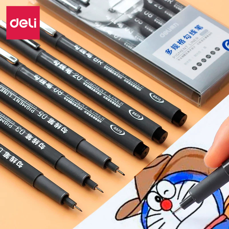得力针管笔美术勾线笔绘画防水漫画描边手绘画笔黑色设计用草图软头套装手账插画速写勾边描边描线笔小清新风