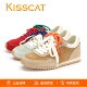 KISSCAT接吻猫2026新真皮薄底系带德训鞋 运动休闲彩色豆阿甘鞋 女