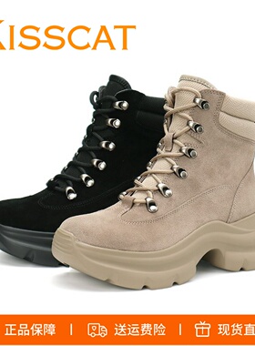 特价KISSCAT接吻猫2025厚底户外系带工装靴大黄靴增高马丁靴短靴