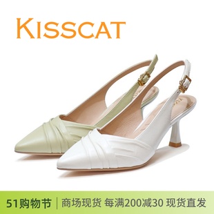 KA43105 KISSCAT接吻猫2023夏款 正品 细跟后空真羊皮尖头女凉鞋