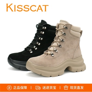 特价 靴大黄靴增高马丁靴短靴 KISSCAT接吻猫2025厚底户外系带工装