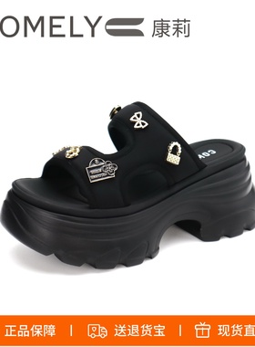COMELY康莉2026新款水钻露趾外穿一字松糕凉拖鞋KMD53290BU03BT5
