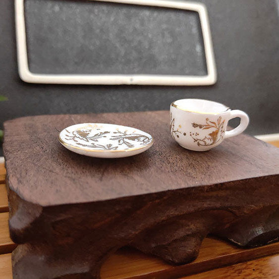 陶瓷茶具DIY手工娃娃屋厨房餐厅儿童玩具袖珍一杯一碟茶具