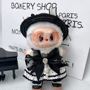 一二三代拉布布娃衣千金赫本风蝴蝶结草帽labubu高定名媛小香风套