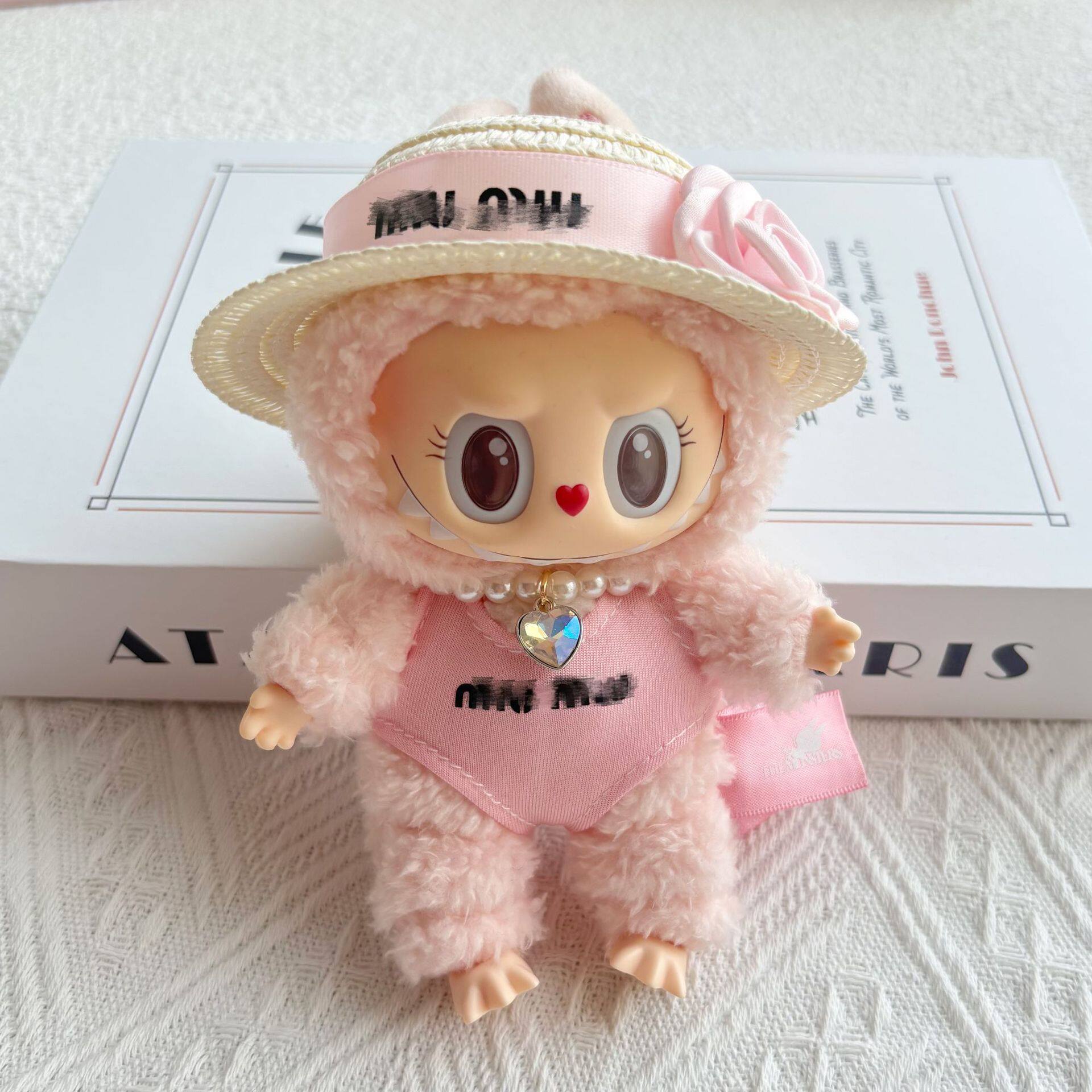 拉布布娃衣粉色套装可爱夏季度假风labubu衣服17cm公仔配饰修身图片