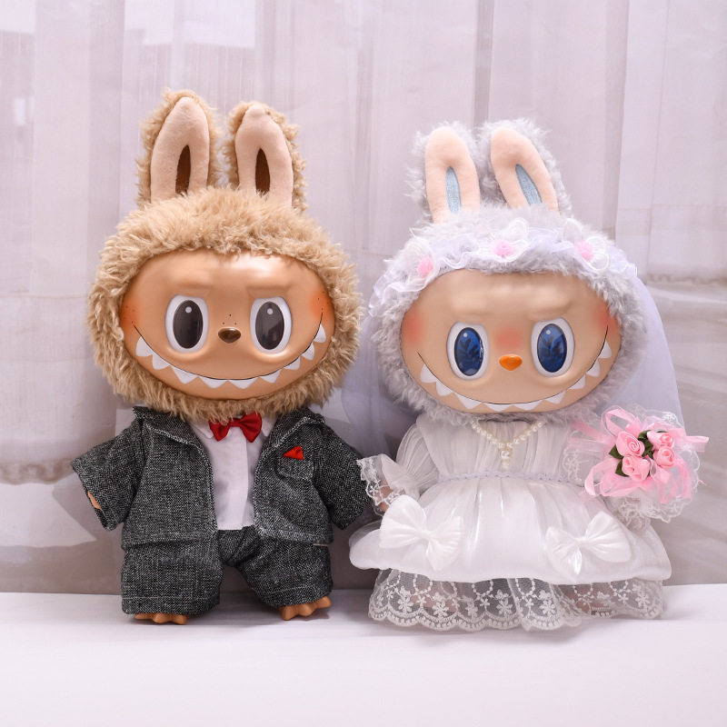 仅娃衣】38cm拉布布公仔衣服西装婚纱小花套装labubu娃衣着替