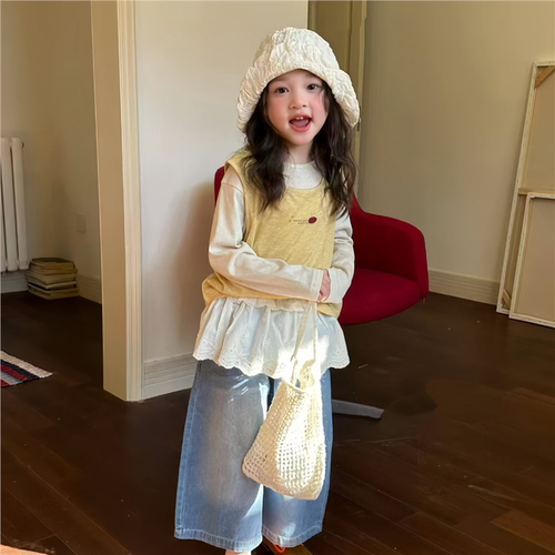 女童韩系甜美针织背心阔腿套装