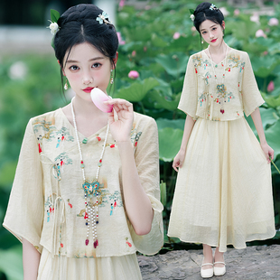 实拍新中式改良汉服中式女装唐装盘扣斜襟国风禅意茶服上衣套装