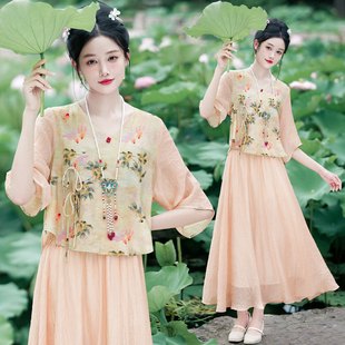 实拍新中式改良汉服中式女装唐装盘扣斜襟国风禅意茶服上衣套装