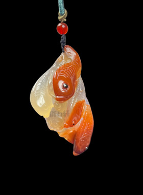 天然原矿巴西玛瑙纯手工俏色巧雕年年有余吊坠挂件男女款送礼饰品