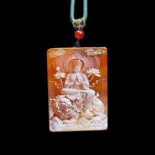 天然玛瑙平安无事牌吊坠国风长款影雕八大守护神生肖玉坠中式挂件