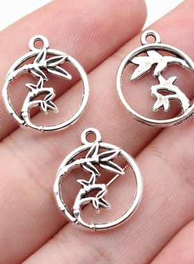 20个/包17x15mm古银色DIY饰品配件中国风竹子圆形吊坠