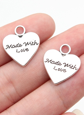 10个/包19x17mm古银色DIY饰品配件双面Made With Love爱心吊坠
