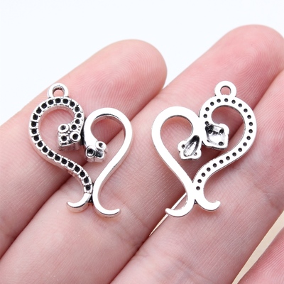 10个/包26x18mm古银色DIY饰品配件可点水钻蛇爱心吊坠