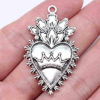 5个/包 46x27mm 古银色锌合金材质 哥特风爱心吊坠 ABD-C16446