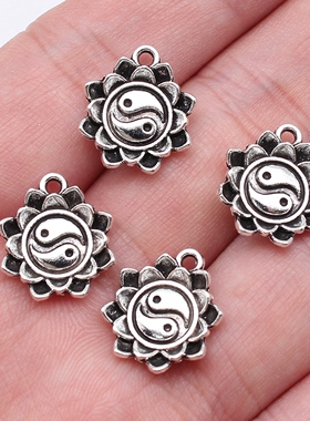 20个/包 13x16mm 古银色锌合金 中国风太极莲花吊坠 ABD-C16570