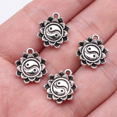 20个/包 13x16mm 古银色锌合金 中国风太极莲花吊坠 ABD-C16570