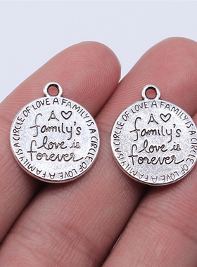 10个/包 17x17mm 古银色 配件 DIY手作配件 family字牌吊坠