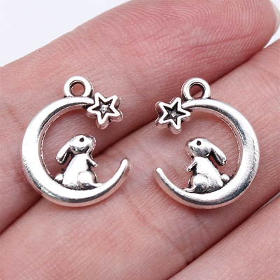 20个/包 17x14mm 望星兔月吊坠兔子月亮星星吊坠 ABD-C16519