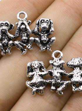 2个/包 19x25mm 古银色 三不猴 不看不听不说 吊坠 ABD-C13435