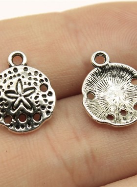 40个/包 12mm 古银色 复古DIY配件 海洋生物沙币吊坠 ABD-C12349
