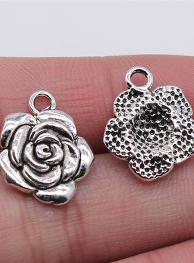 10个/包 15x18mm 古银色 DIY饰品配件 玫瑰花吊坠 ABD-C13662