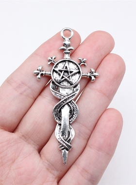 1个/包 65x31mm 古银色锌合金 五角星宝剑吊坠 ABD-C15819